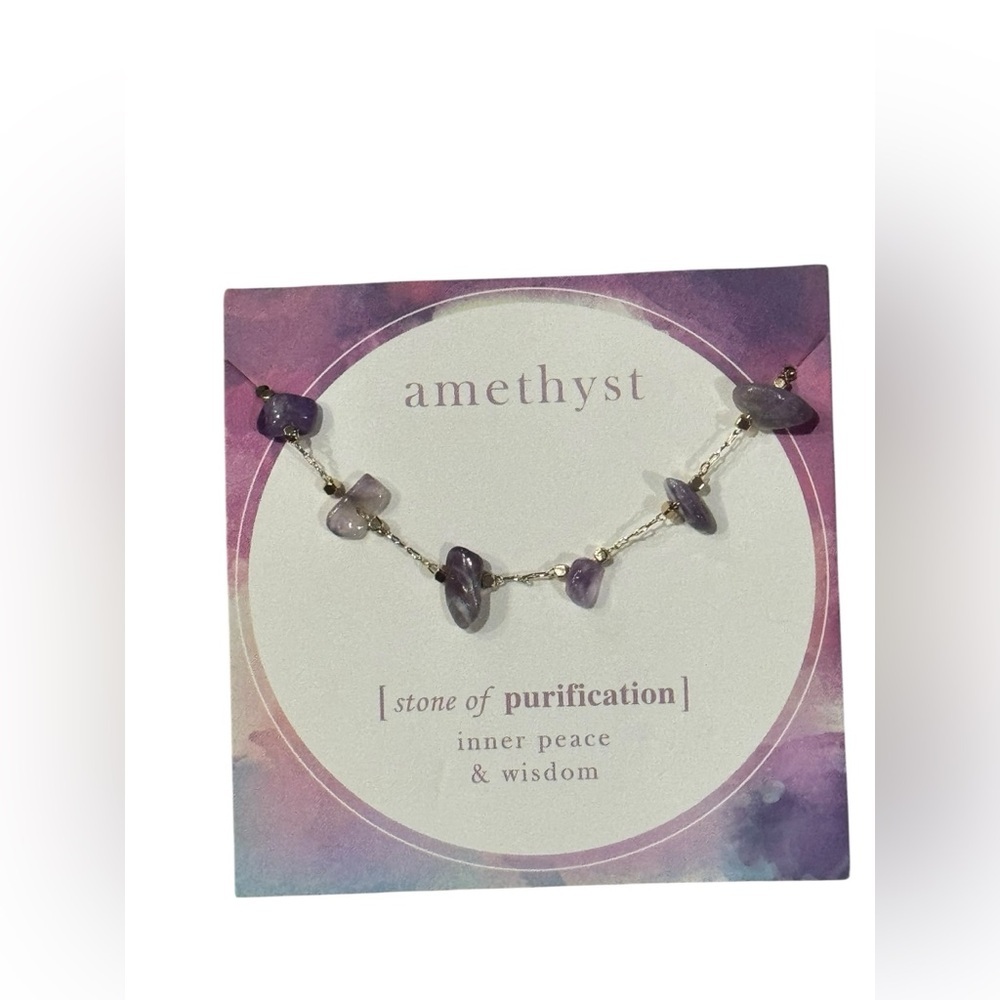 Amethyst Jeans Purple Chip Bracelet with gold tone chain